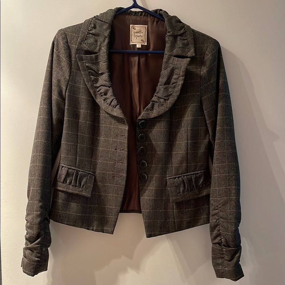 Nanette Lepore Brown Blazer with Ruffled Collar